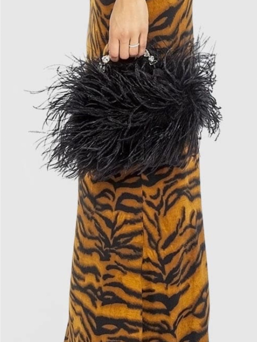 L’Alingi Black Satin Designer Luxury Ostrich Feather Evening Bag Crystal Handle